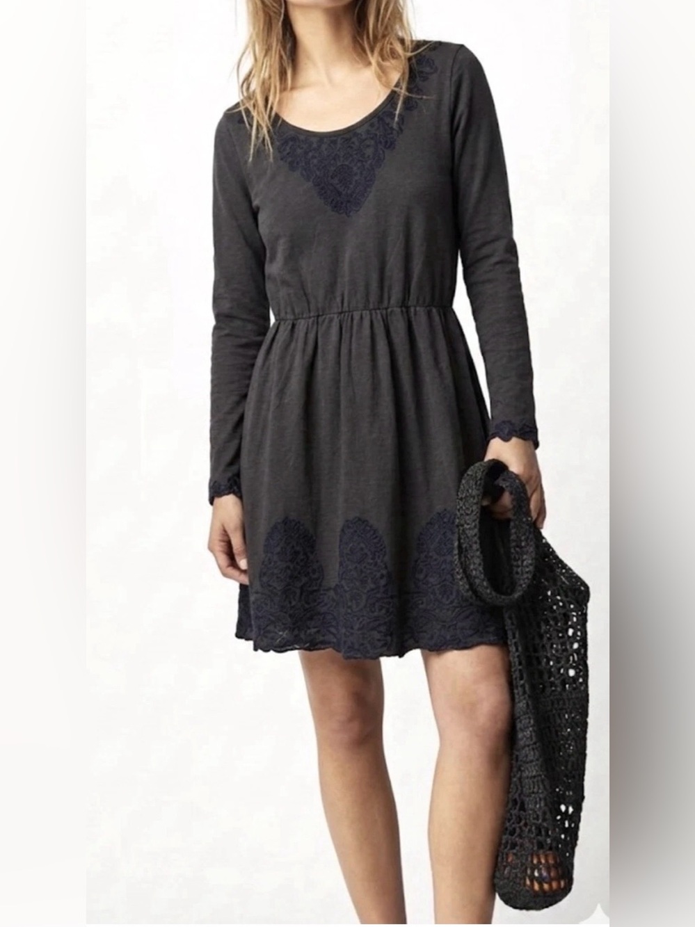 ANTHROPOLOGIE SATURDAY SUNDAY BOHO CHIC MINI DRESS S EMBROIDERED HIPPIE RETRO
